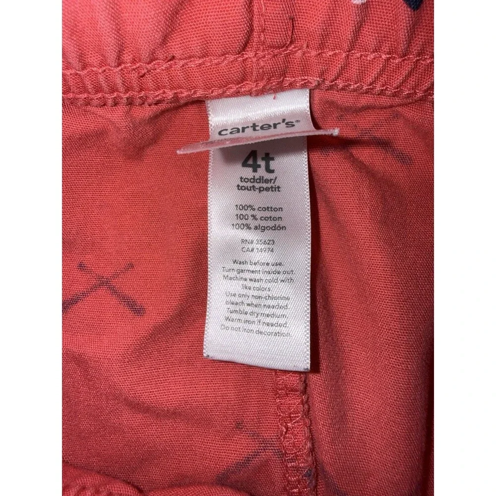 Carters Boys 4T Light Red Baseball Graphic Chino Shorts Elastic Waist